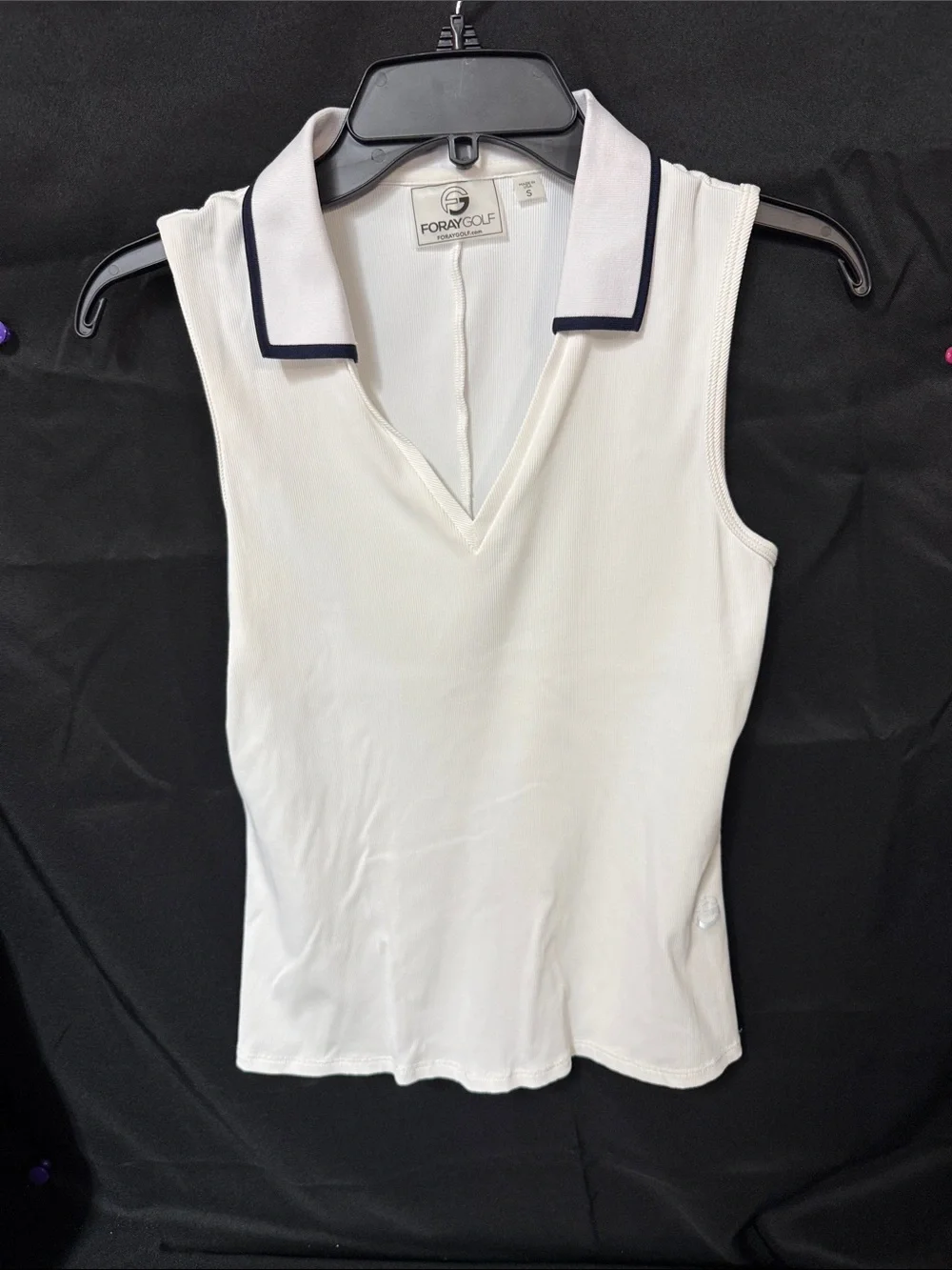 Foray Golf Women's White Sleeveless Polo Tank with Navy Trim